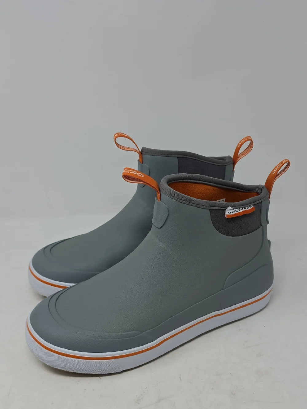 Grundens Men's Deck Boss Grey Waterproof Ankle Boots with Orange Trim Size 9